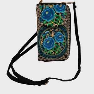 Embroidered Blue Wallet